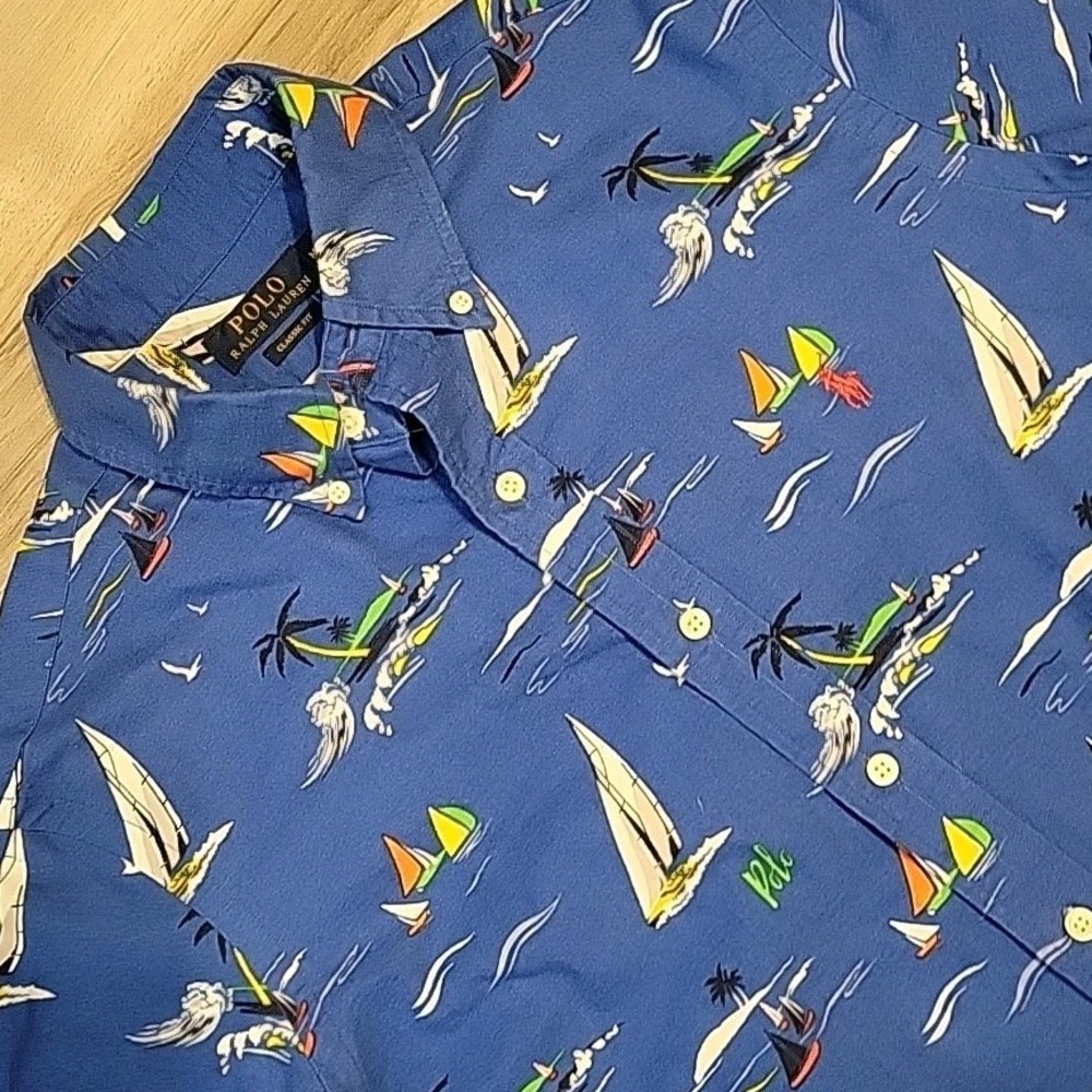 Polo Ralph‎ Lauren Shirt Mens Medium Polo Sailboat AOP Short Sleeve Button-Down